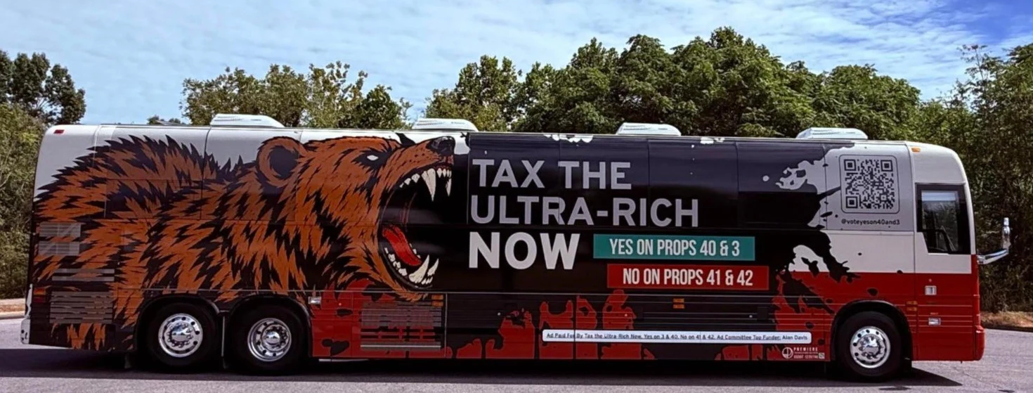 The Tax the Ultra-Rich Now campaign bus will start its tour on Saturday, Sept. 3, 2026.